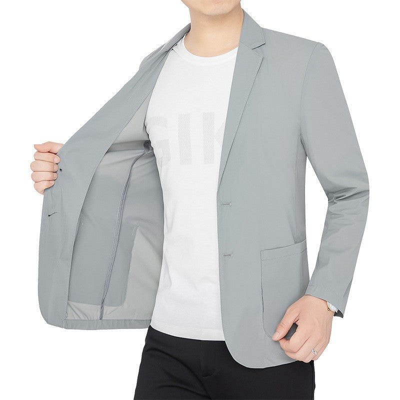 BROWON Brand Summer Men Blazers Gray Solid Color Thin Anti Wrinkle Quick Drying Soft Business Suit Blazer Jacket for Man