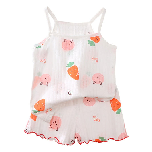 2 Pcs 2025 Summer Girl's Pajamas Sets Loungewear Set Strap Sleepwear Pants Skirt Baby Girl Clothes Sleeveless Children's Clothes