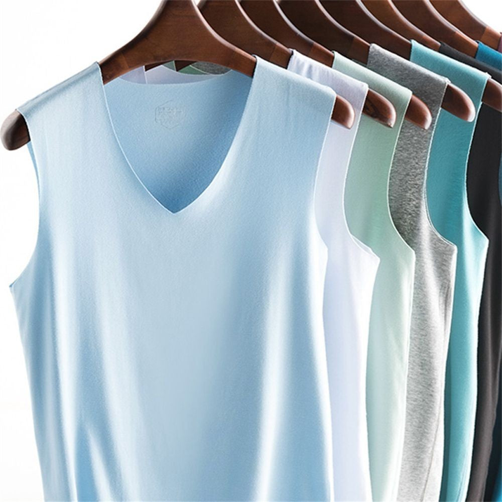 Casual Fashion Stretch Tight Slim Solid Undershirt Ice Silk Seamless Men's Tank Tops