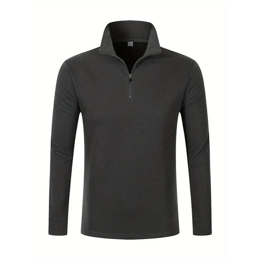 Men's Business Casual Polo Long Sleeve T-shirt spring and autumn Twill jacquard zipper polo shirt Comfortable and Breathable Top