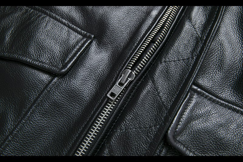 Air Force Flight Jacket Fur Collar Genuine Top Layer Cow Leather Jacket Men Black Brown Cow Coat Men's Winter Jacket ?? ??