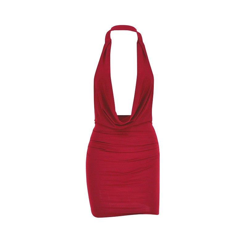Sexy Mini Dress Women Summer Solid Fashion V-neck Backless Sleeveless Bodycon Ha