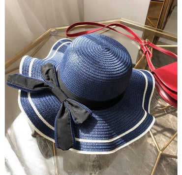 Beach HatJapanese Everything Hairy Edge Straw Hat Female Summer dome Top Outing Sun Hat Small Fresh Bow Sun Shade Beach Hat