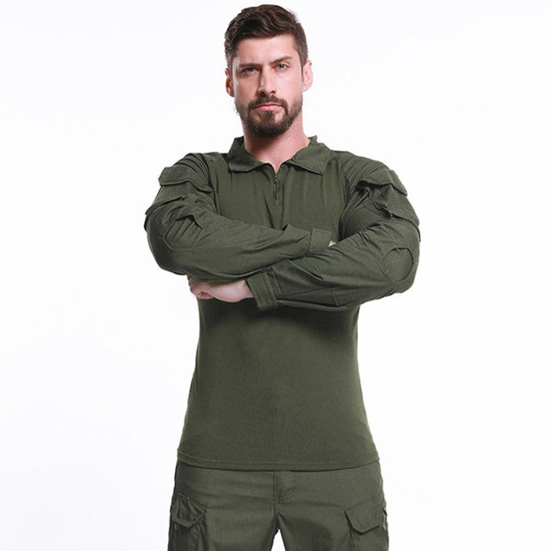 Men's Outdoor Long Sleeve Combat Shirt Cargo 1/4 Zipper Ripstop Cotton Tactical Shirts US Army Camoufalge Airsoft Clothing