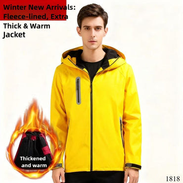 Winter Men's Jacket, Thick Fleece Lined Waterproof Windproof Loose Fit Warm Parka Coat
