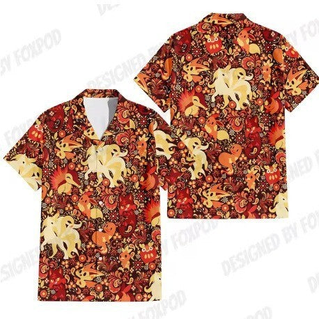 New Men's Hawaii Yellow Shirts Creative Chinese Landscape Painting Short Sleeve Aloha Shirts Cuban Style Summer Plus Size
