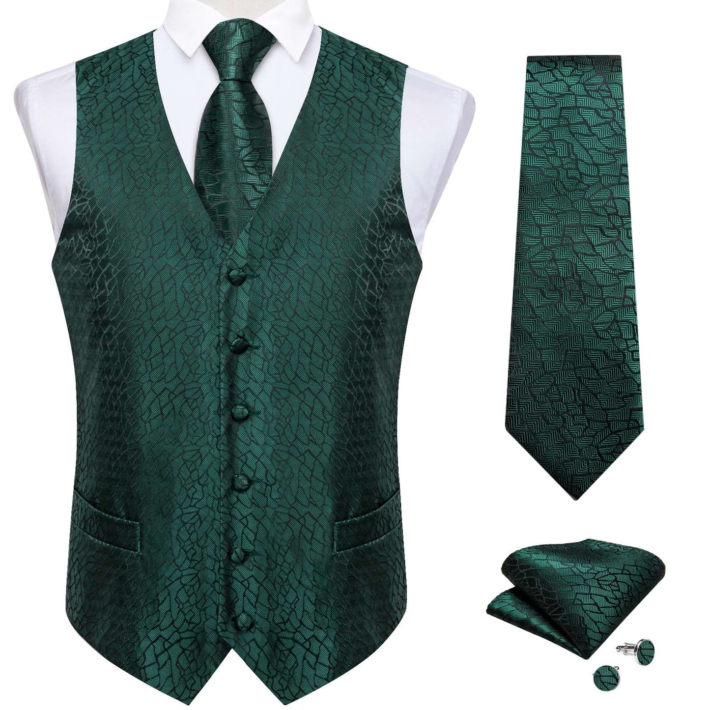Luxury Paisley Men's Suit Vest Black Pink Red Wedding Prom Tuxedo Waistcoat Necktie Handkerchief Cufflink Sleeveless Jacket Vest