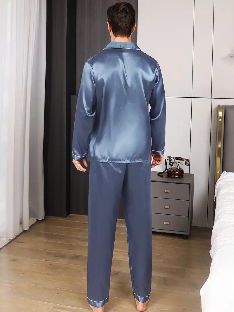 Men Pajamas Set Winter Sleepwear For Man Shirt Long Sleeve Pyjama Male Autumn Satin Sleeping Home Night Wear Big Size Loungewear