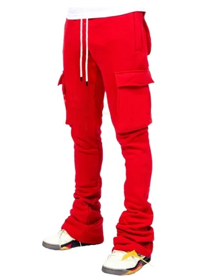 Plus Size Cargo Stacked Pants for Men Fleece Flare Sweat Pants Street Wear Men Pile Up Hiphop Pants New Design