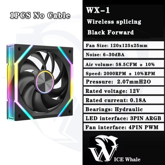 ICE Whale WX-1 Wireless Splicing PC Case Fan 120mm ARGB Mirror Cycle Effect 800-2000RPM 360mm Water-cooled Radiator Cooling Fan