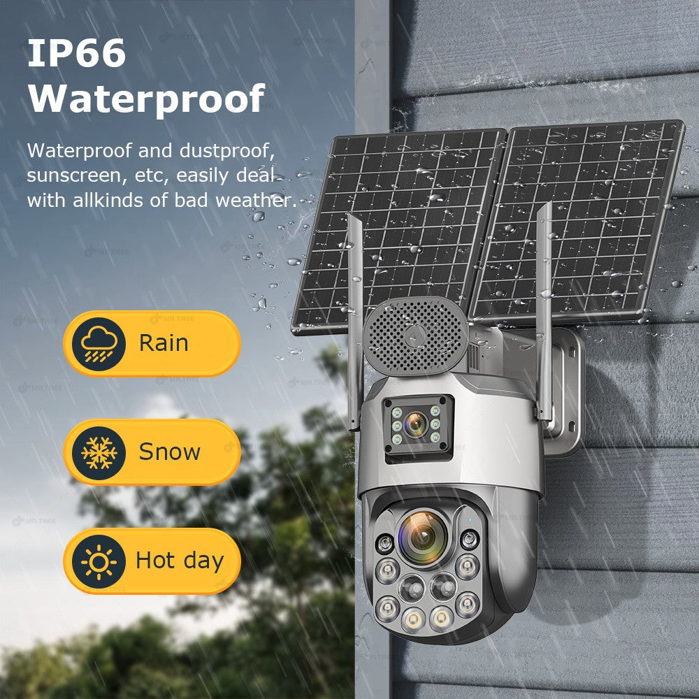 Câmeras de segurança solares externas 4K, 4G SIM, 2 lentes/tela, zoom óptico de 60x, rastreamento automático, PTZ 360°, câmera IP para vigilância residencial