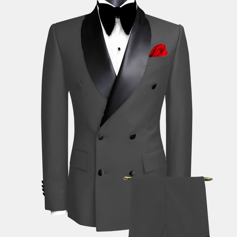 Men Suit Black 2 Pieces Double Button With Black Lapel For Wedding Groom Business Birthday Banquet Work Suit Jacket And Pants