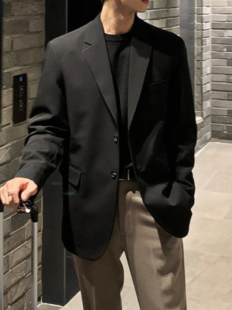 Menswear Classic Blazer Mens Casual Lightweight Jacket Autumn Korean Style Black Coat Fashion High Street Single-breasted Blazer