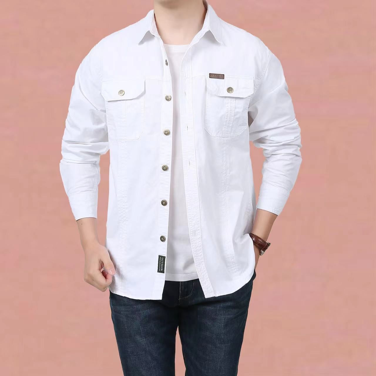 100% Cotton High Quality Spring Fall Fashion Men's Long-Sleeve Solid Color Casual Shirt Multi Pocket 6XL Large Size Cargo Jacket