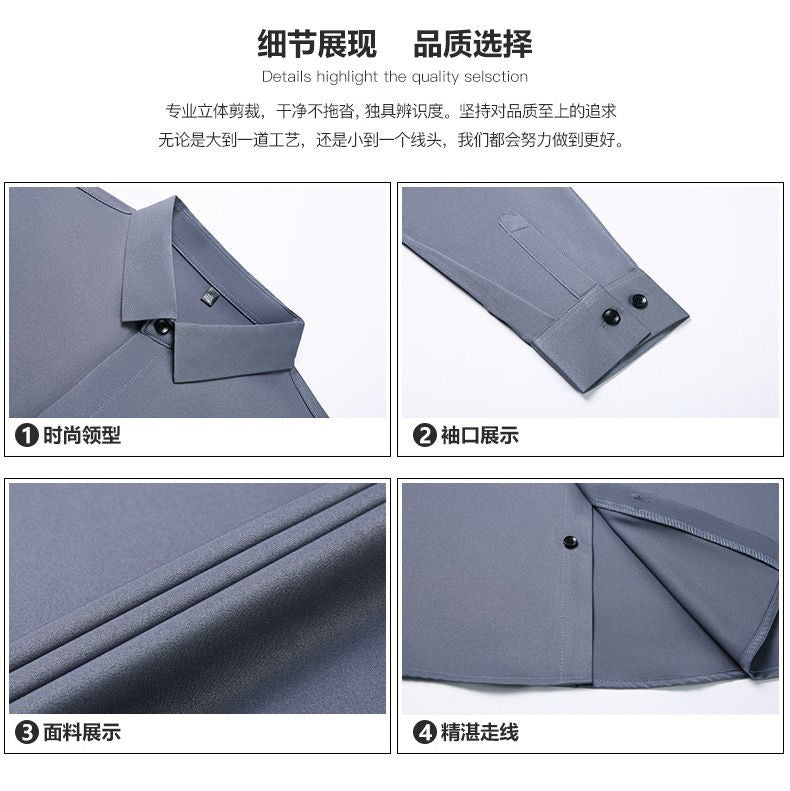 High End Mulberry Silk Men Business Shirt Long Sleeve Button Invisible Elastic Tops Wrinkle Resistant Luxurious Men Shirt