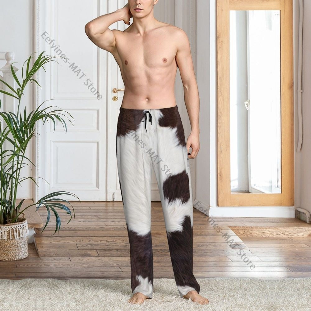 Cow Skin Texture Mens Pajamas Pyjamas Pants Lounge Pants Sleep Bottoms