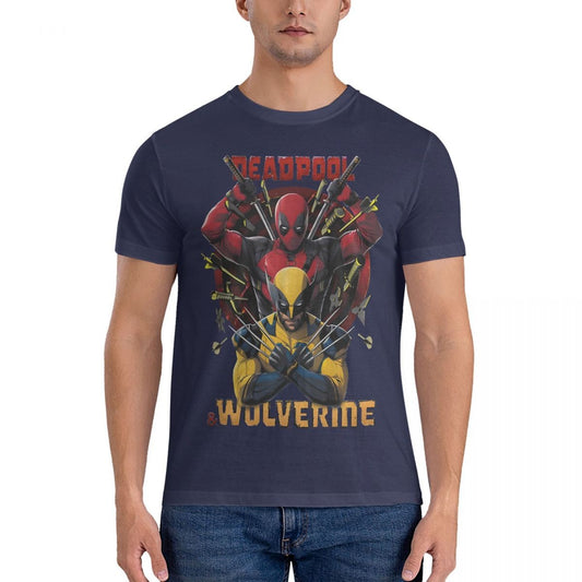 Men T-Shirts D & W Funny 100% Cotton Tee Shirt Short Sleeve Deadpool And Wolverine T Shirt Round Collar Clothes Printed