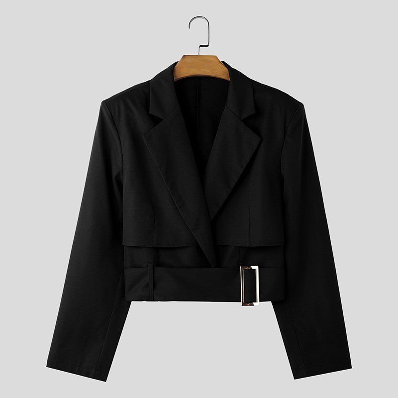 Fashion Well Fitting Tops INCERUN New Men Deconstruct Metal Buckle Suit Coat Casual Streetwear Cropped Long Sleeved Blazers 2025