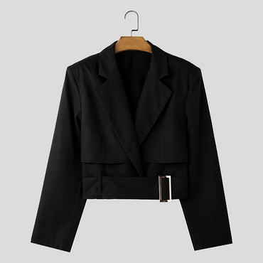Fashion Well Fitting Tops INCERUN New Men Deconstruct Metal Buckle Suit Coat Casual Streetwear Cropped Long Sleeved Blazers 2025