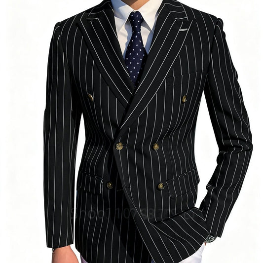 Men's Brown Striped Blazer Double Breasted Jacket Peak Lapel Spring New Style Male Outerwear