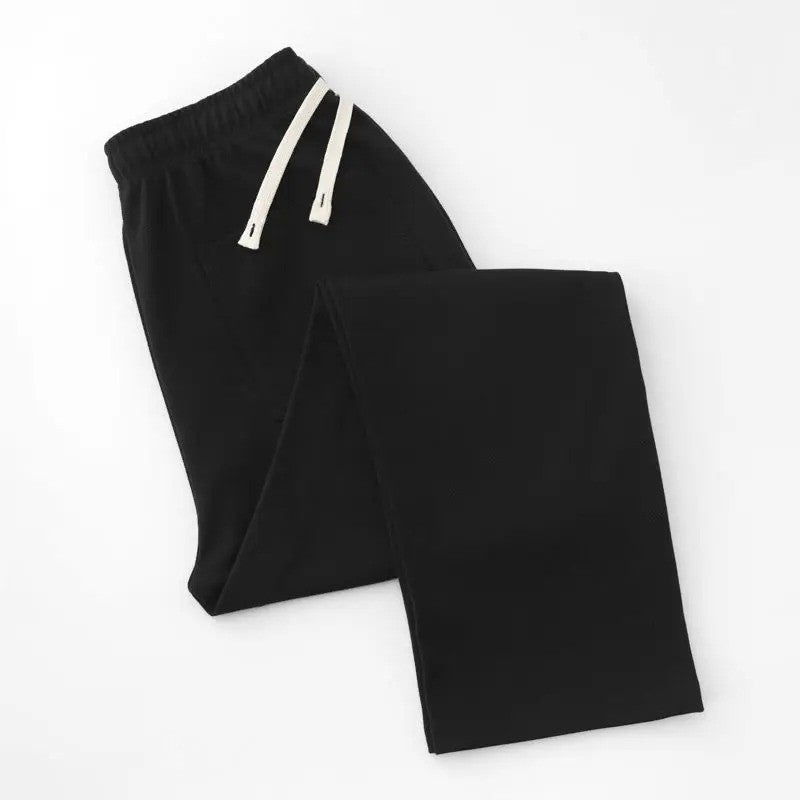 Men's Casual Pants Solid Elastic Waist Pocket Drawstring Loose Straight Sports Versatile Trouser Male Sweatpant Solid Breathable