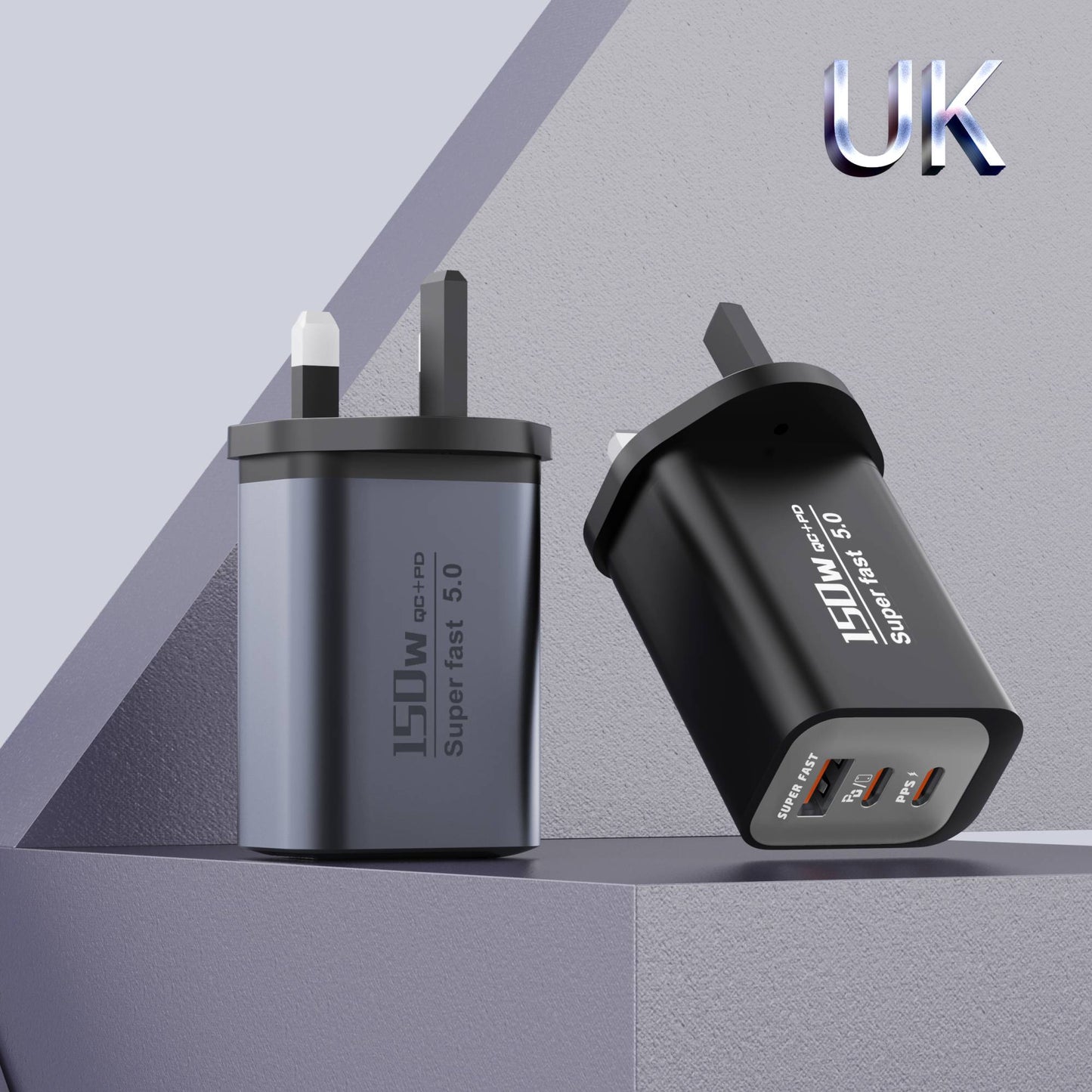 150W Fast Charging 3 Ports Mobile Phone Charger QC3.0 USB Type C Chargers Dual PD USB Wall Adapter EU/US Plug for iPhone Samsung