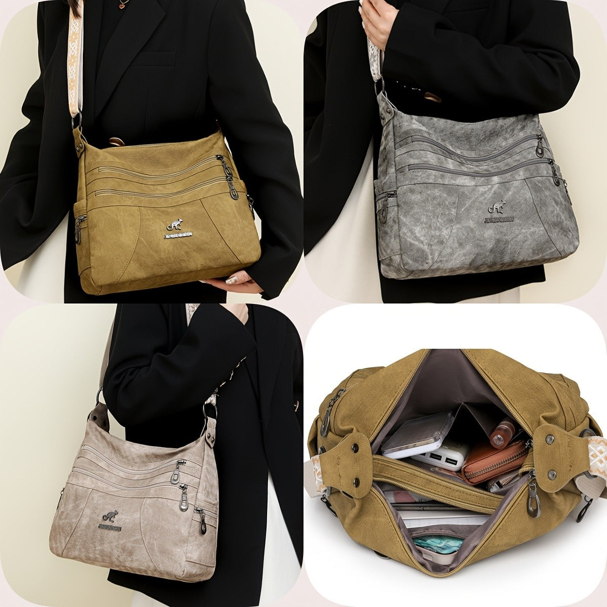 Fashion Denim Fabric Women's Crossbody Bags, Multi-layer Large Capacity Shoulder Bag, Suitable for Commuting Occasions