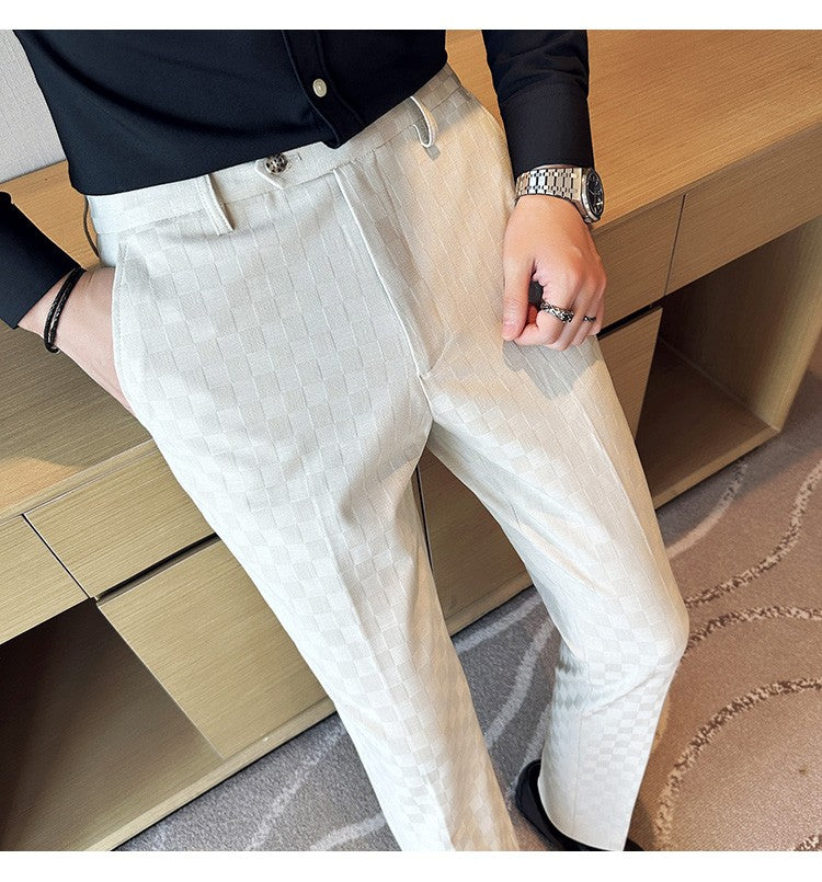 New Men Casual Plaid Suit Pants Fashion Men's Slim Fit Business Social Dress Pants Formal Wedding Social Party Male Trousers