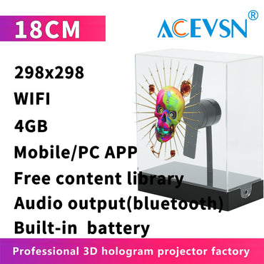 Portable Mini 3D Hologram Fan 18CM with Desktop Cover - Christmas Decoration Holographic Display, Advertising Projector for Home