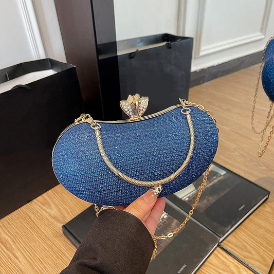 Luxury Shiny Evening Bag for Women Elegant Diamonds Buckle Exquisite Metal Handel Chain Clutch Bag Sparking Sequined Party Bags