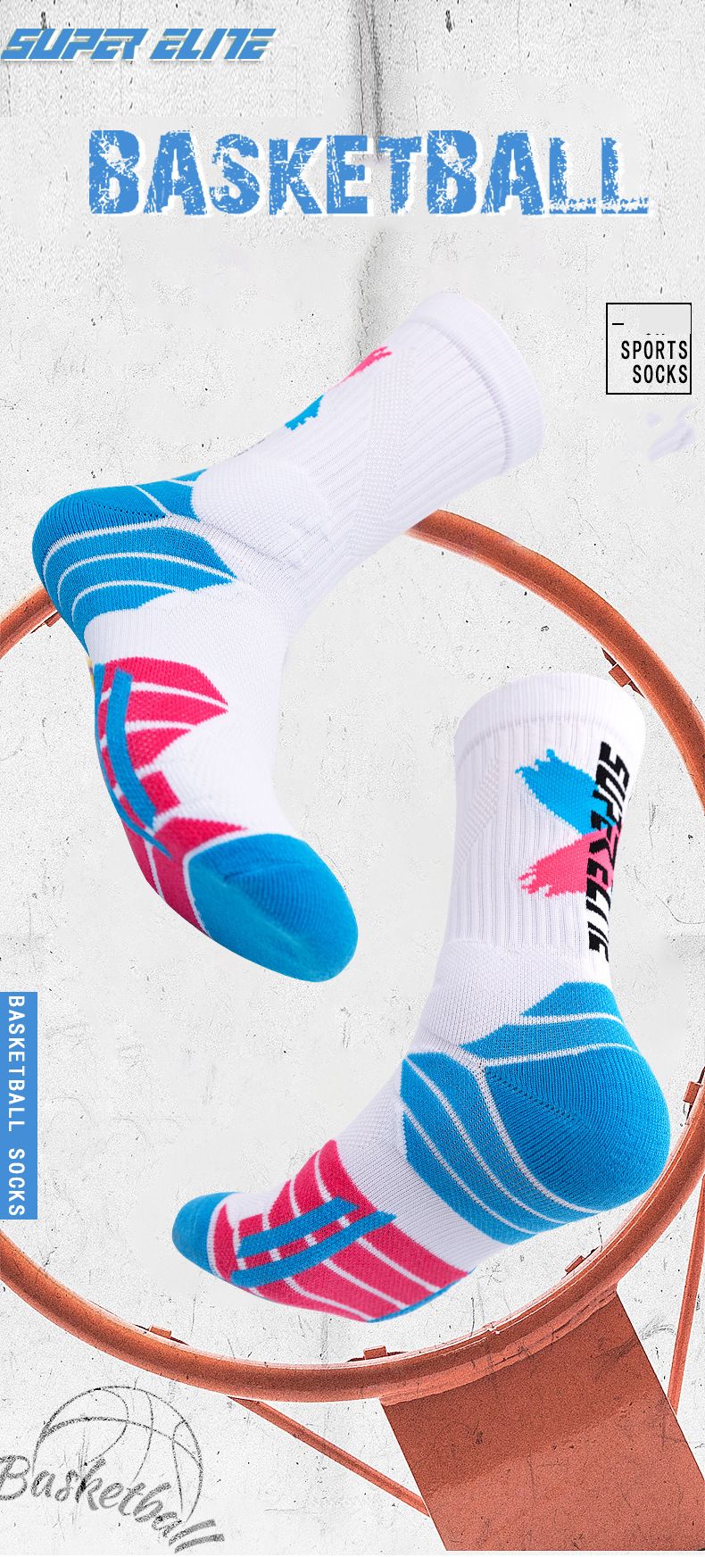 1 Pair High Tube Professional Practical Sport Socks Men's Towel Bottom Thickened Shock Absorbing Contrast Color Elite Socks