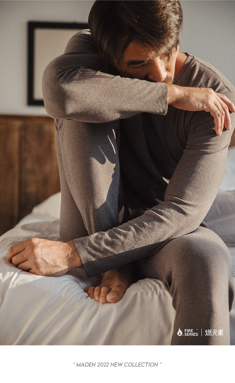 Maden Autumn and Winter Men Seamless Thermal Underwear Set Elastic Slim Inner Wear Underwear O-neck Long Sleeve Thermal Suit