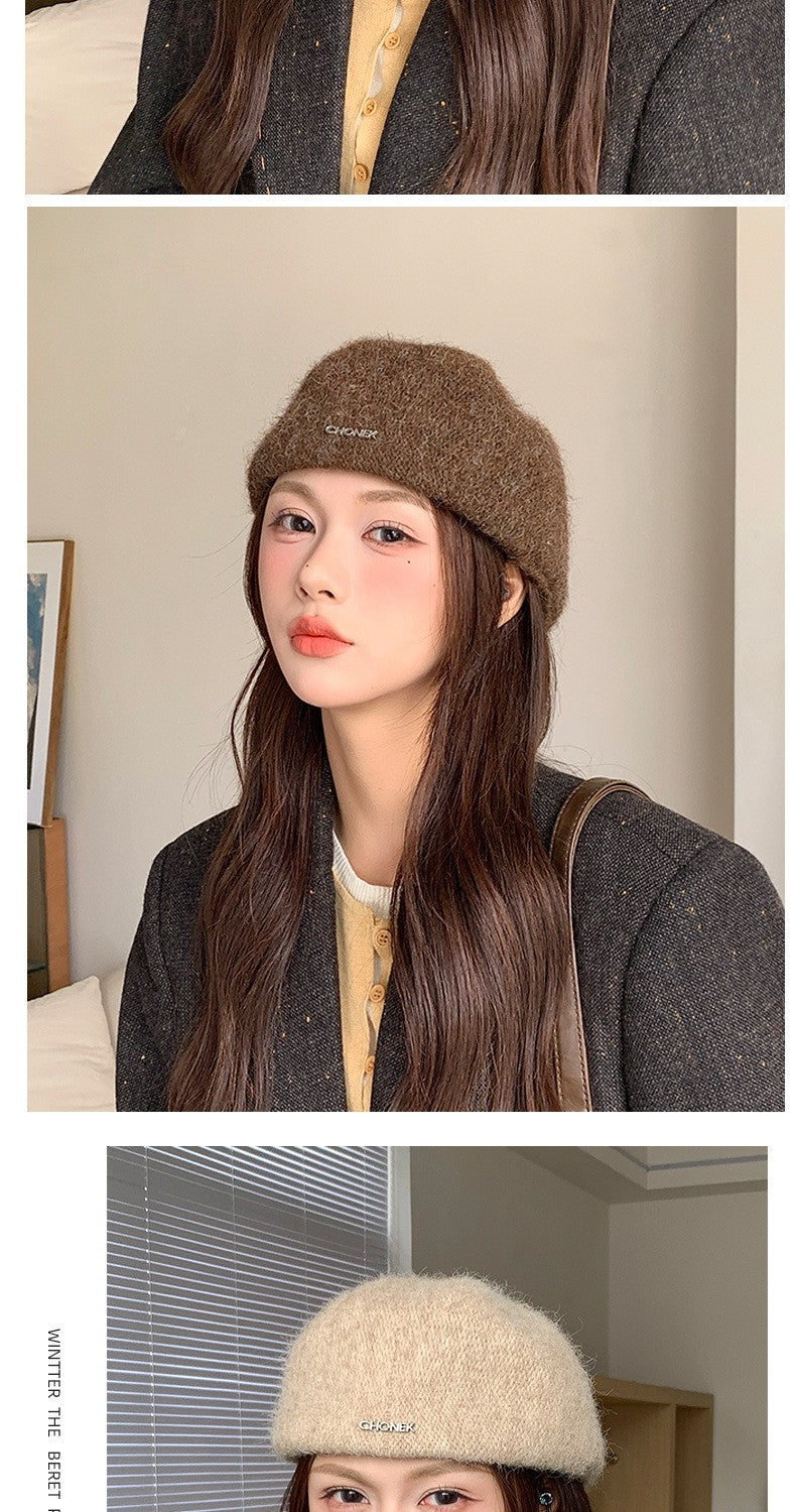 Autumn British Style Beret Hat Lady Vintage Flat Cap Winter Keep Warm Knitted Hat All-match Peaked Cap Forward Hat Wholesale