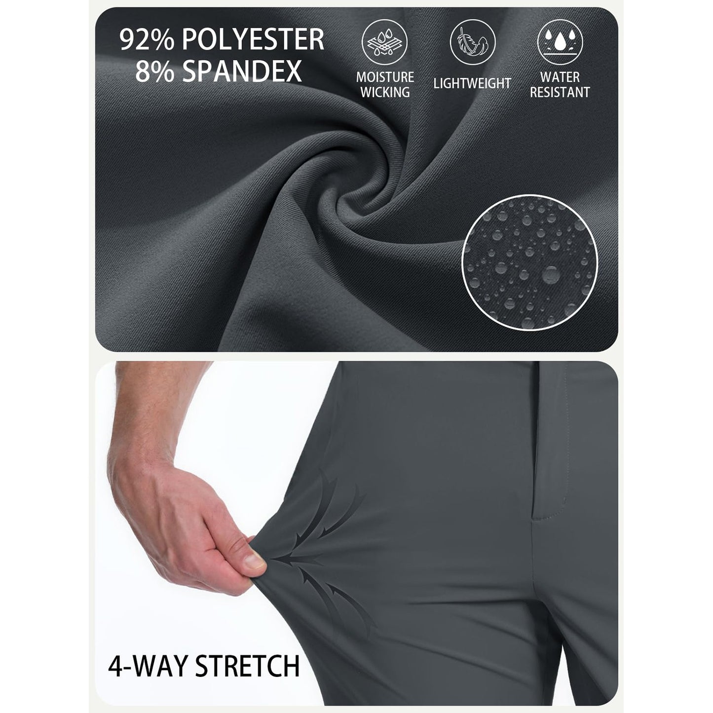 TACVASEN Golf Pants Men Stretch Lightweight Quick Dry Work Pants Waterproof Flat Front Dress Pants with 5 Pockets 30"/32"/34";;VERDADEIRO;;"Dark Grey,40W-32L