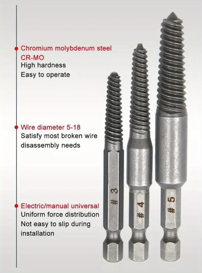 Conjunto de Extratores de Parafuso com Haste Hexagonal de 10 peças, Extrator de Parafuso Quebrado, Chave de Fenda para Remover Parafusos Quebrados, Conjunto de Ferramentas para Furadeira Elétrica