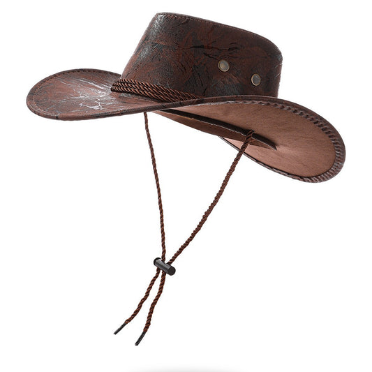 New Vintage Western Cowboy Hat For Men's Gentleman Lady Jazz Cowgirl With Leather Wide Brim Cloche Church Sombrero Hombre Caps