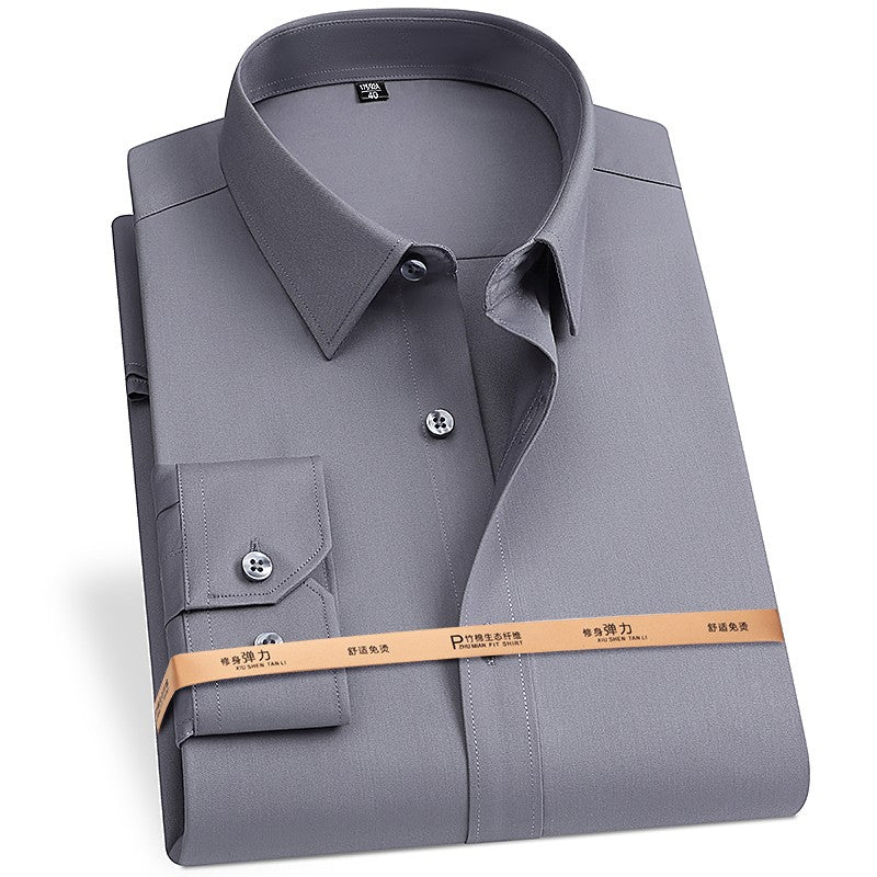 Plus Size 8XL 7XL 6XL 5XL Mens Business Shirts Spring Long Sleeve Bamboo Fiber Solid Free Care Soft Formal Interview Blue Clothe