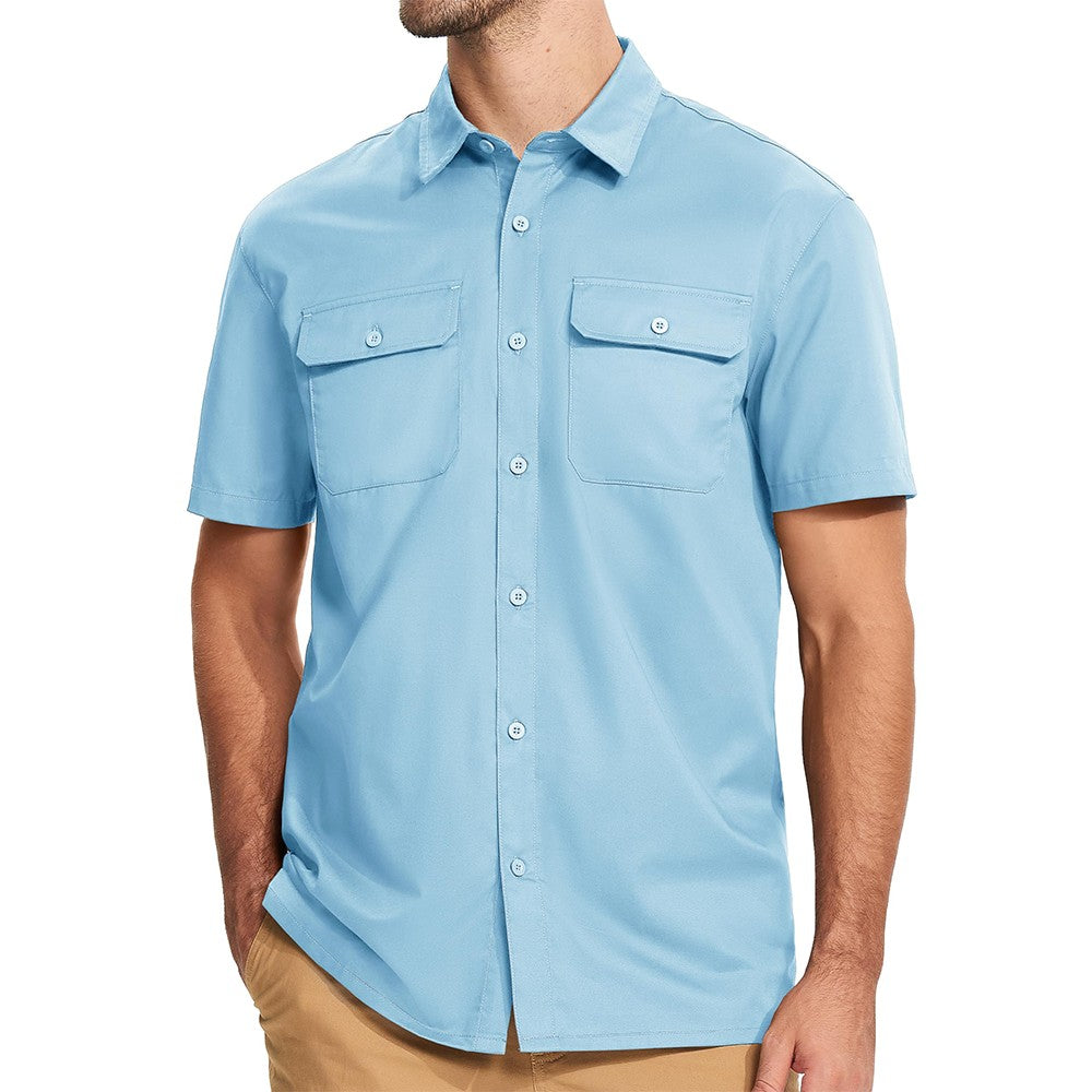 TACVASEN Quick Dry Short Sleeve Shirts Mens Casual Button Up Cargo Shirt Summer Hiking Fishing Trekking Work Shirts Outdoor Male