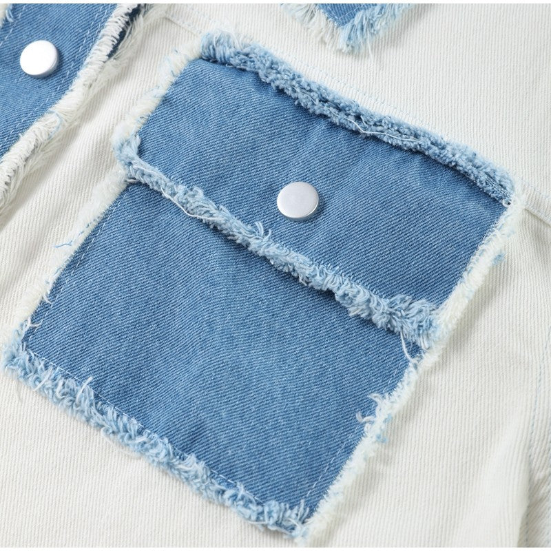 Women 's Jackets Laple Denim Patchwork Fringes Big Pockets Single Breasted Long Sleeve Coat Female 2025 Spring New Lady Outwears