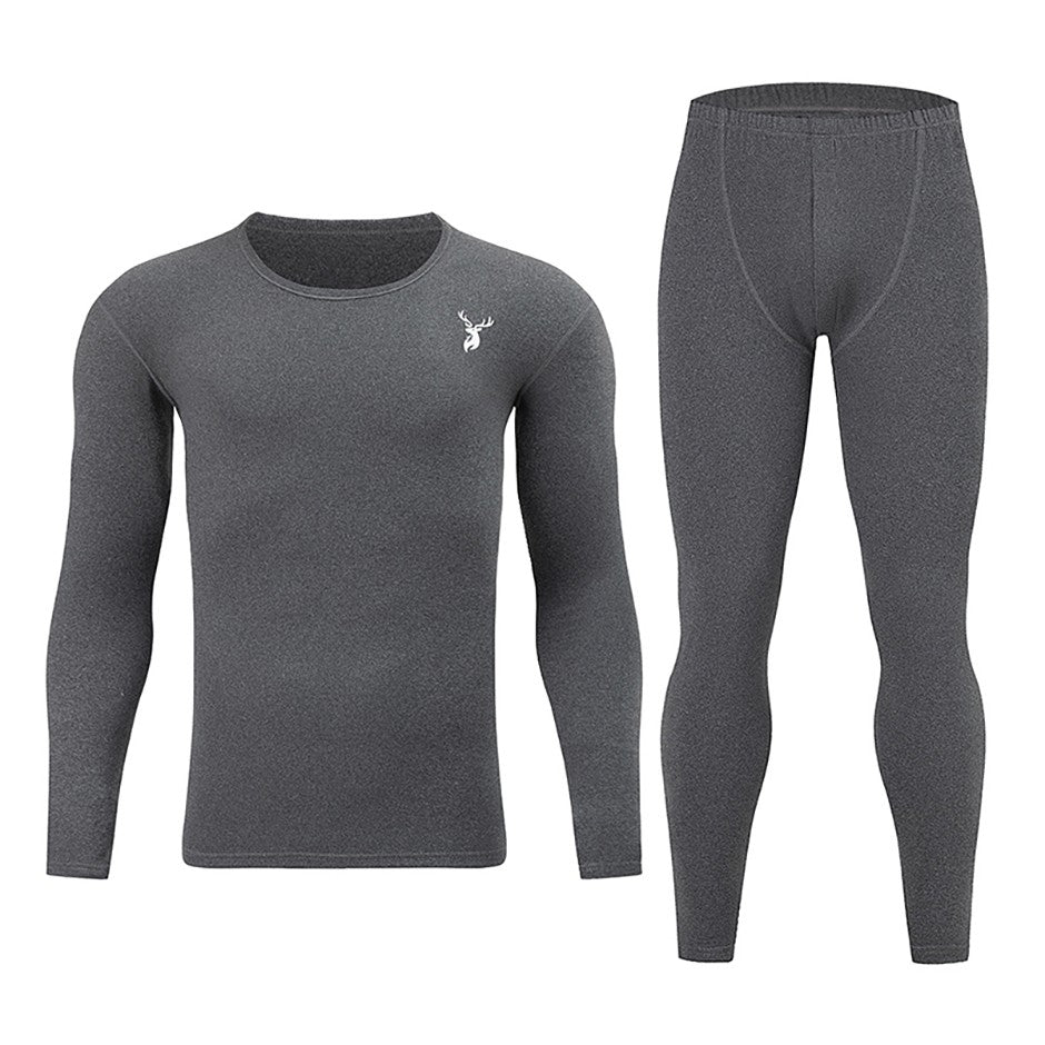 2-piece Autumn And Winter Men's Fashion Lucky Deer Pattern Solid Color Basic Warm Underwear Set Comfortable Long Sleeve Pants