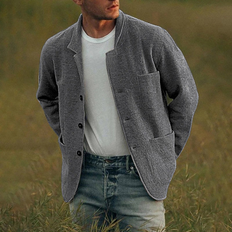 Men Woolen Coat Stand Collar Solid Color Windproof Autumn Winter Thicken Trench Coat Overcoat Business Windbreaker Streetwear