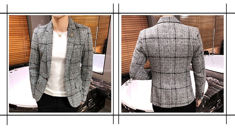 2025 New Men's Casual Plaid Suit Jacket Male Linen Plaid Business Self-cultivation Wedding Dress Party Suit Coat Plus Size S-5XL