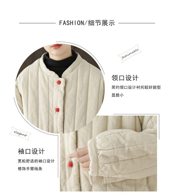 Cotton And Linen Women's Quilted Jacket 2024 New Autumn And Winter Retro Chinese Style Short Thick Casual Padded Coat Top K2675