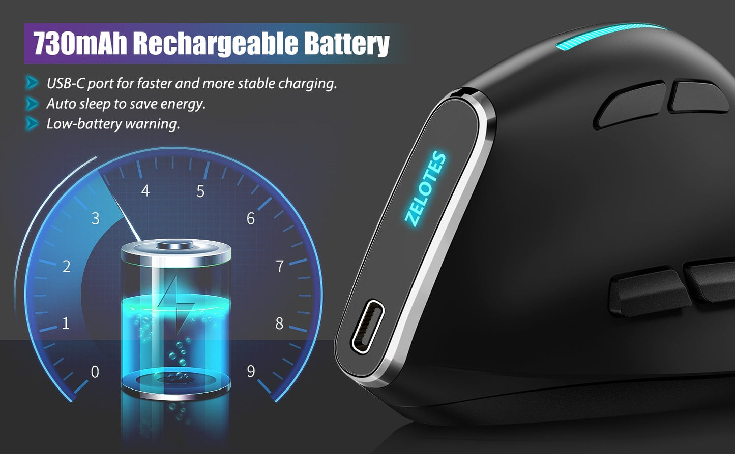 Lefon Bluetooth Mouse Vertical Sem Fio Ergonômico com Tela OLED RGB USB Mouse Óptico Recarregável para PC Laptop Gamer