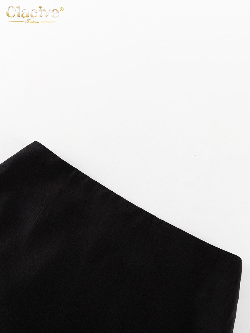 Clacive Fashion Loose Balck Women Skirt Casual High Waist Ankle Length Skirts El