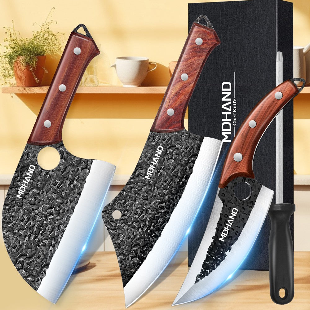 MDHAND Conjunto de 3 Facas para Desossar Extra Afiadas para Carne e Peixe Forjadas à Mão, Precisão de Aparar, Aço Inoxidável, Faca Doméstica para Fatiar