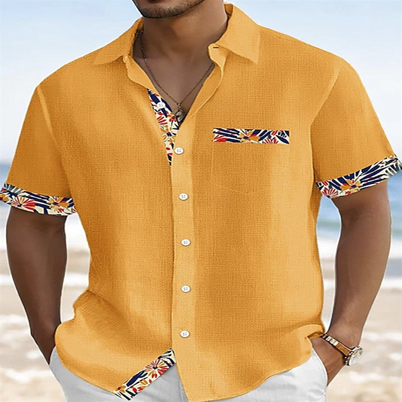 Hawaiian floral print men's button pocket short sleeve shirt everyday outing vacation travel men's shirt fast shipping