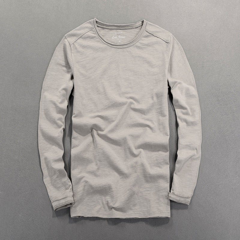 Fashionable Bamboo Cotton Long Sleeve Vintage T-shirts Men Casual Thin Tops Tees Comfortable Tshirt Distressed T-shirt