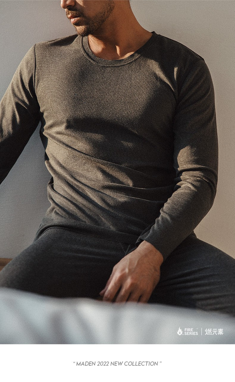 Maden Autumn and Winter Men Seamless Thermal Underwear Set Elastic Slim Inner Wear Underwear O-neck Long Sleeve Thermal Suit