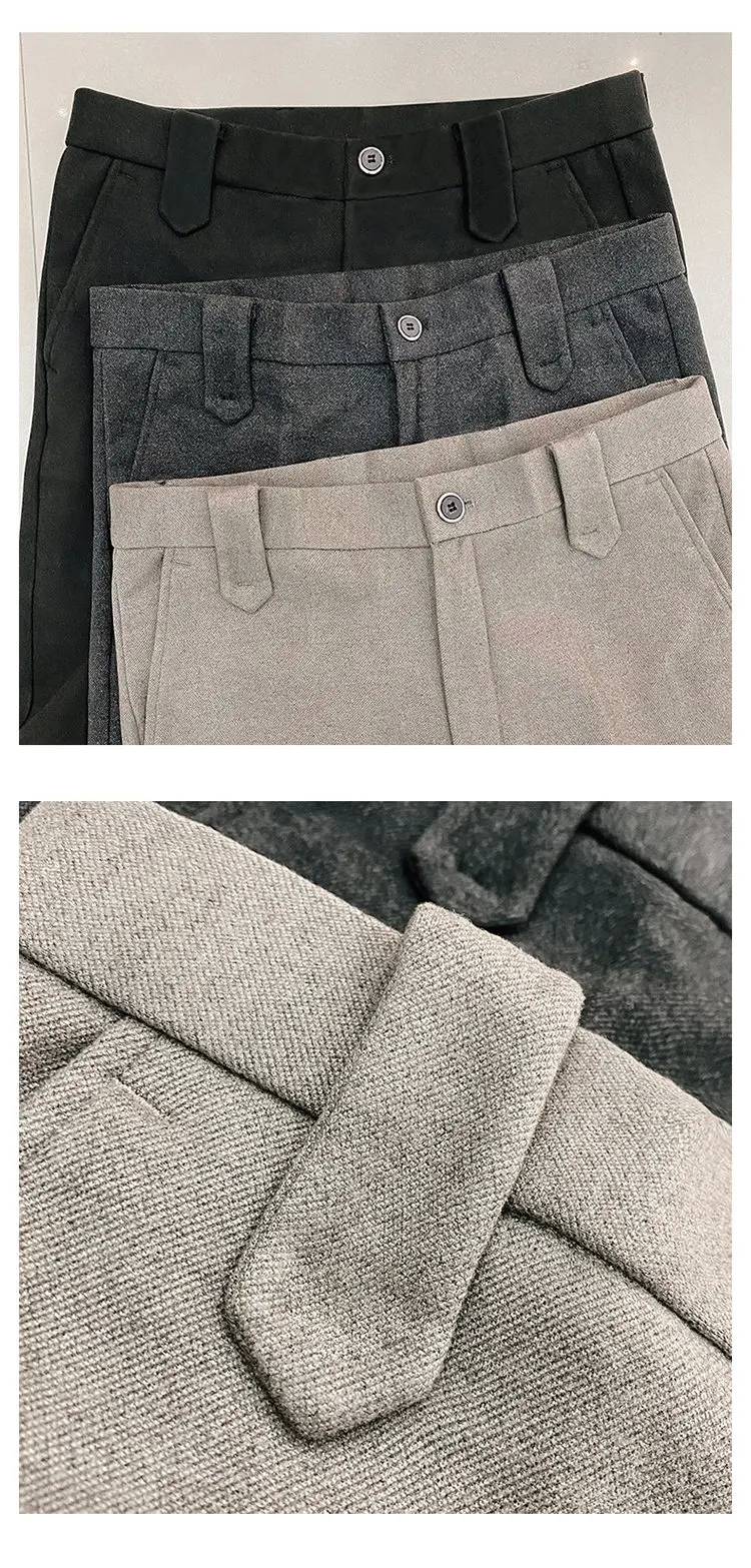 Autumn Winter Thickened Suit Pants Men Casual Slim Fit Straight Trousers Formal Business Woolen Cloth Social Office Dress Pants